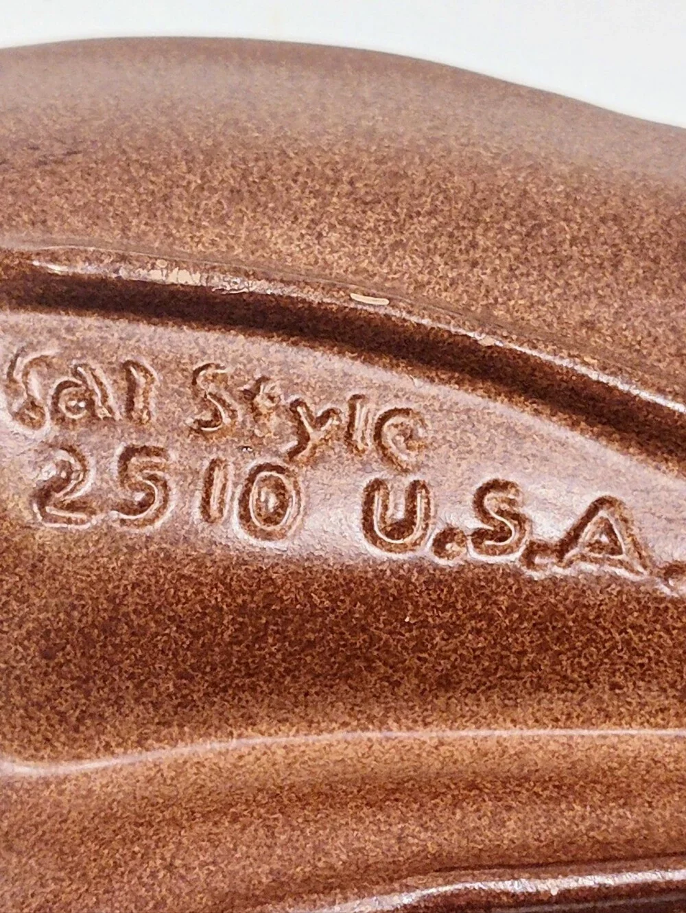 Vintage MCM Cal Style Pottery Ashtray 2510 Faux Bois Wood Grain Atomic Boomerang